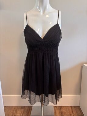 Y2K Early 2000’s Wet Seal Black Spaghetti Strap Babydoll Polkadot Mini Dress